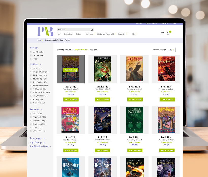 Paperback Shop new ecommerce website design on laptop screen
