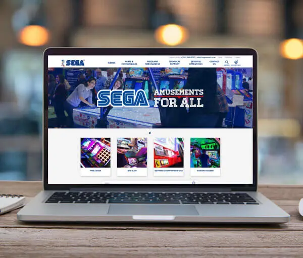 SEGA new website design on laptop screen