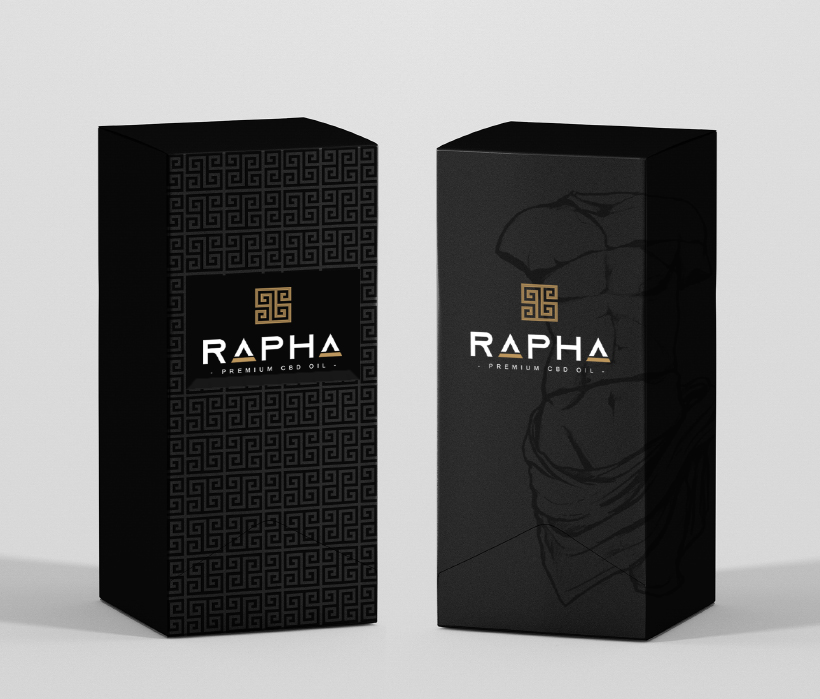 Rapha logo design and packaging design on boxes for CBD oil